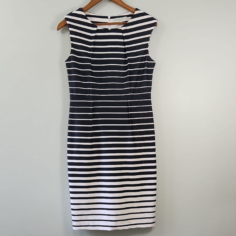 Navy & White Striped Sheath Dress - Petite